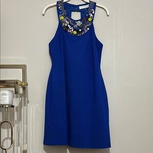 Trina Turk 8 Royal Blue Beaded Embellished Accent Mini Sleeveless Halter vintage